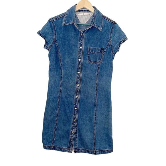 VTG Tommy Hilfiger Denim Button Down Mini Dress - Picture 1 of 5